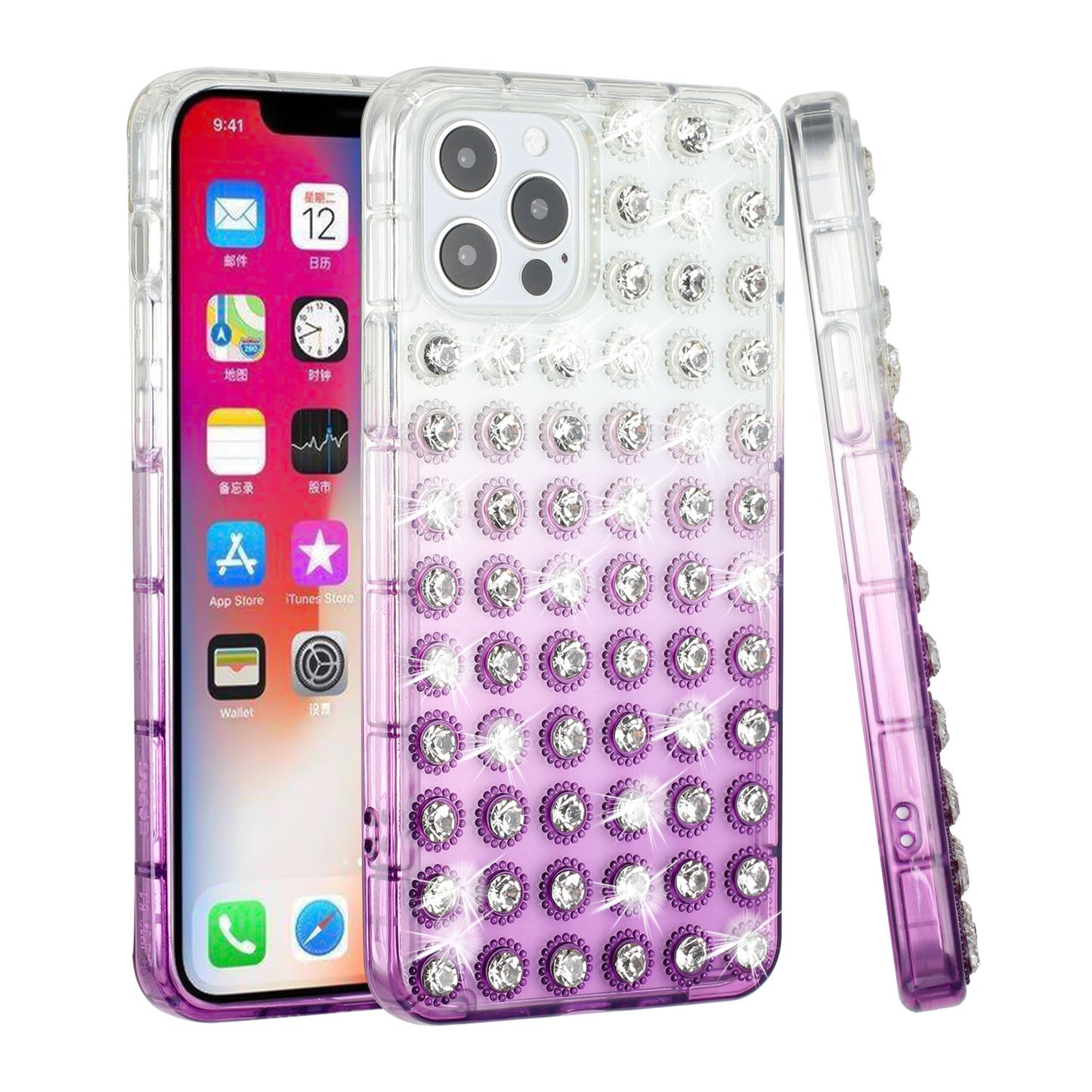 For Apple iPhone 13 (6.1") Luxury All Over 3D Diamonds Rhinestone Thick TPU Shiny Bling Glitter Protective Rubber Frame Phone Case Cover