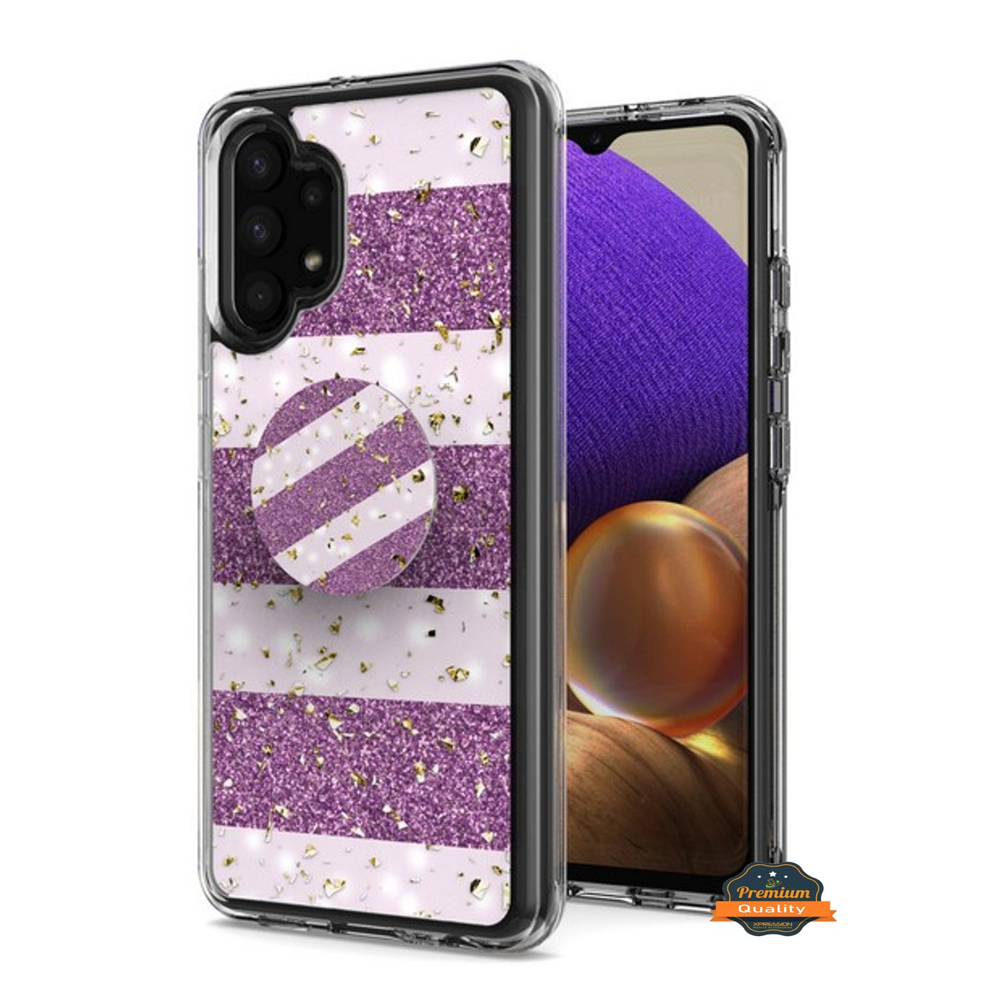 For Samsung Galaxy A32 5G Elegant Pattern Design Bling Glitter Hybrid Cases with Ring Stand Pop Up Finger Holder Kickstand Phone Case Cover