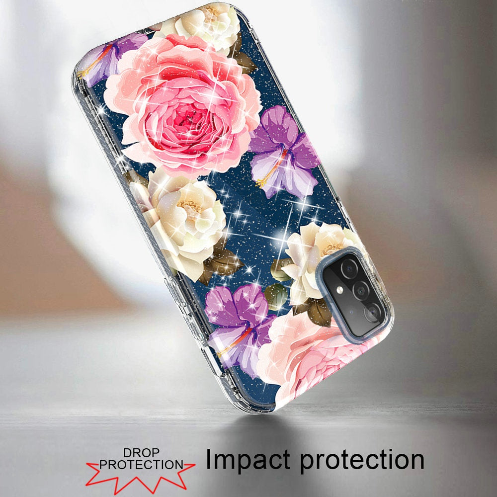 For Apple iPhone SE 2022 3rd/SE 2020/8/7 Slim Hybrid Shiny Glitter Clear Floral Pattern Bloom Flower Design TPU Hard Back Phone Case Cover