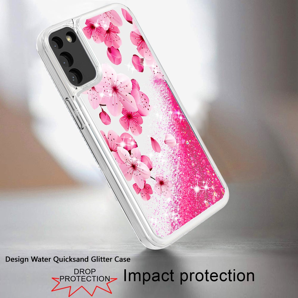 For Samsung Galaxy S22 /Plus Ultra Floral Design Quicksand Water Flowing Liquid Floating Colorful Glitter Bling Flower Fashion TPU Hybrid Phone Case Cover