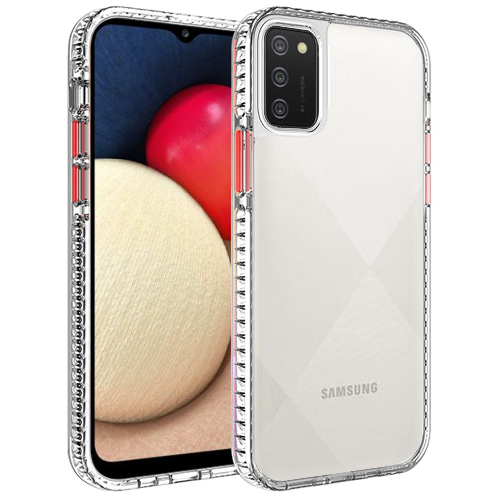 For Samsung Galaxy A02S Crystal Transparent Rugged Shockproof Hybrid PC+TPU Colorful Buttons Military Grade Protection Back Phone Case Cover