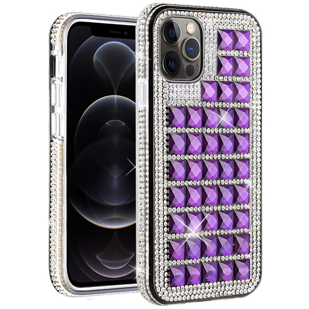 For Apple iPhone 13 /Pro Max Mini Fashion Luxury 3D Bling Diamonds Rhinestone Jeweled Shiny Crystal Glitter Hybrid TPU Bumper Hard Phone Case Cover