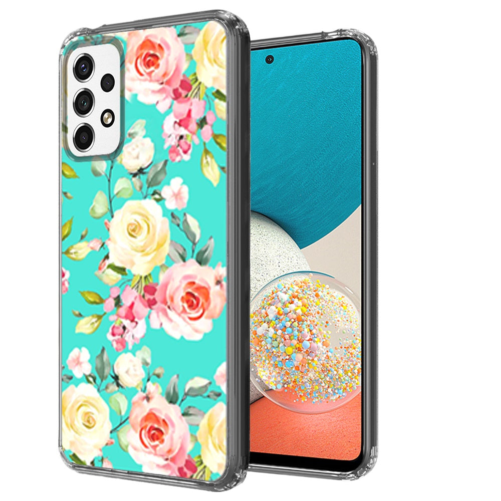 For Samsung Galaxy A53 5G Cases Pattern Design Ultra Thin Clear Hybrid Rubber Gummy TPU Grip + Hard PC Back Shockproof Phone Case Cover