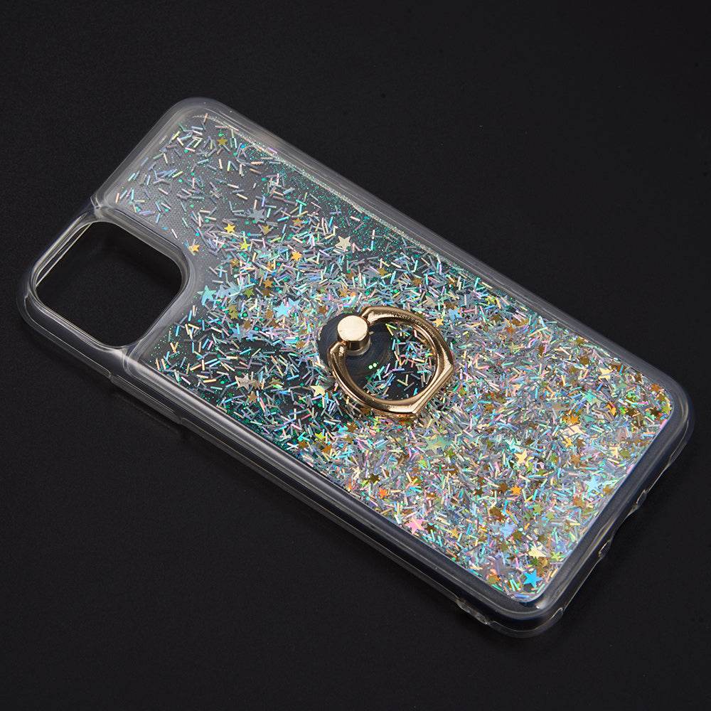 For Samsung Galaxy A13 5G Hybrid Bling Liquid Quicksand Glittering Sparkle TPU Rubber PC with Ring Stand Holder Kickstand Phone Case Cover