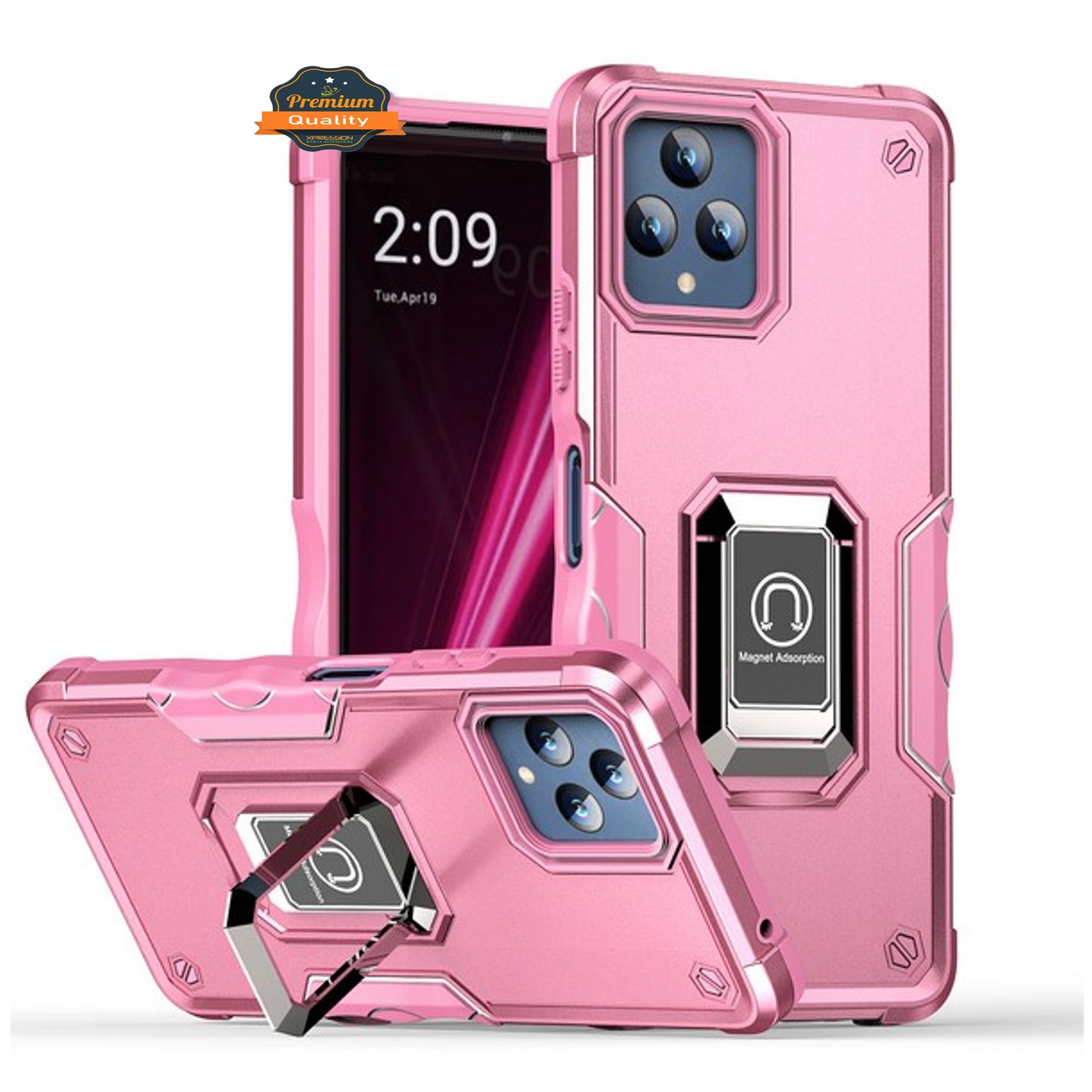 For T-Mobile Revvl 6 Pro 5G /Revvl 6 5G Hybrid 2 in 1 Hard PC TPU Heavy Duty Rugged Bumper Shockproof with Magnetic Ring Kickstand Phone Case Cover