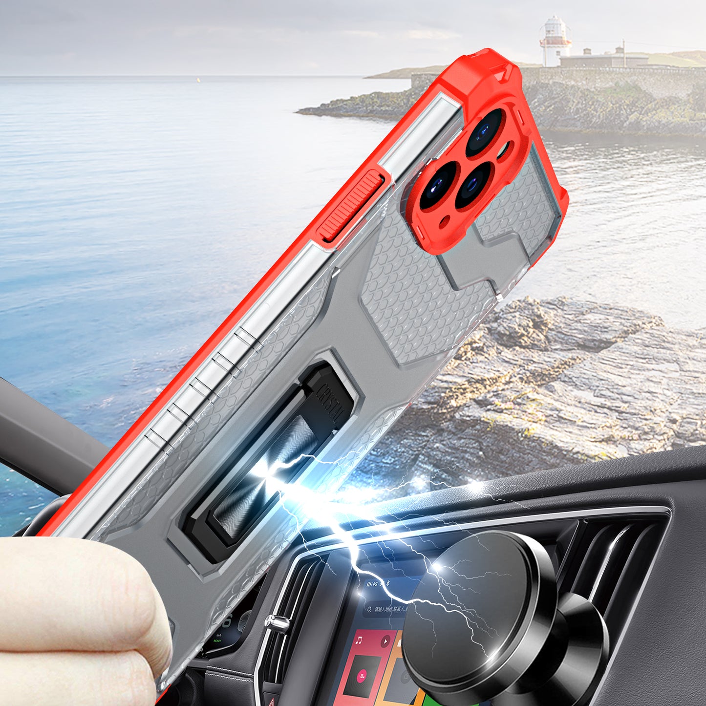 For Apple iPhone SE 2022 /SE 2020/8/7 Transparent 360 Rotation Built-in Ring Kickstand Holder Hybrid Rugged Armor Bumper Phone Case Cover