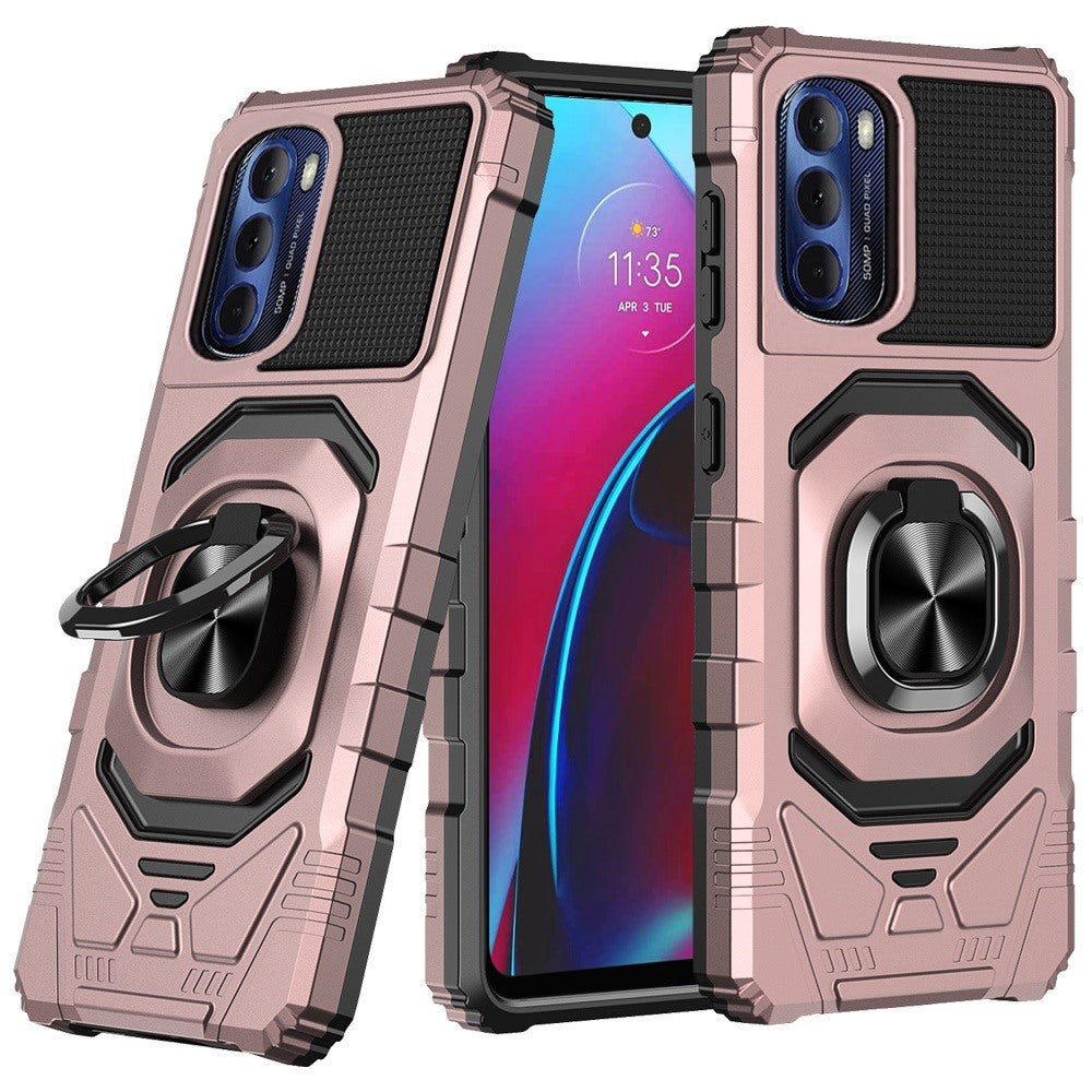 For Motorola Moto G Stylus 2022 Hybrid Dual Layer with Rotate Magnetic Ring Stand Holder Kickstand, Rugged Shockproof Phone Case Cover