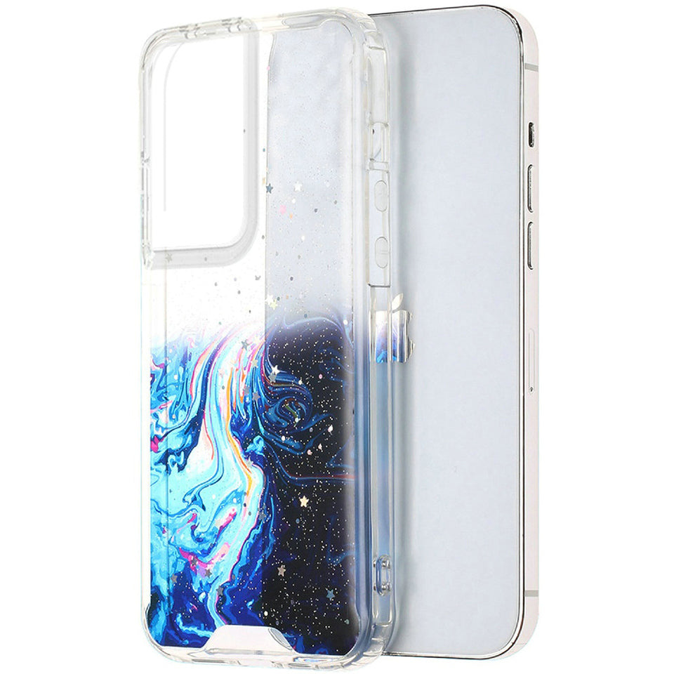 For Samsung Galaxy A42 5G Pattern Clear Design Transparent Glitter Bling Hybrid Plastic Hard Back TPU Bumper Rubber Phone Case Cover
