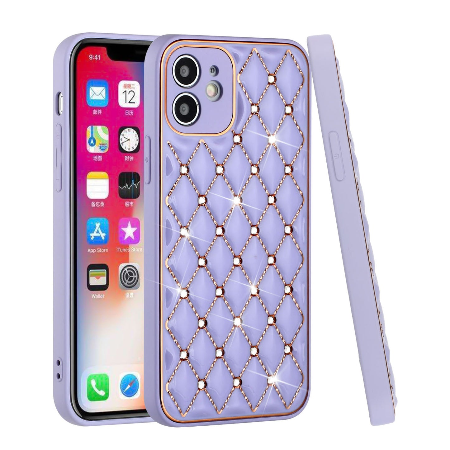 For Apple iPhone 11/12/13 Pro Max Diamonds Rhinestone Thick TPU Shiny Bling Glitter Protective Hybrid Rubber Frame Phone Case Cover