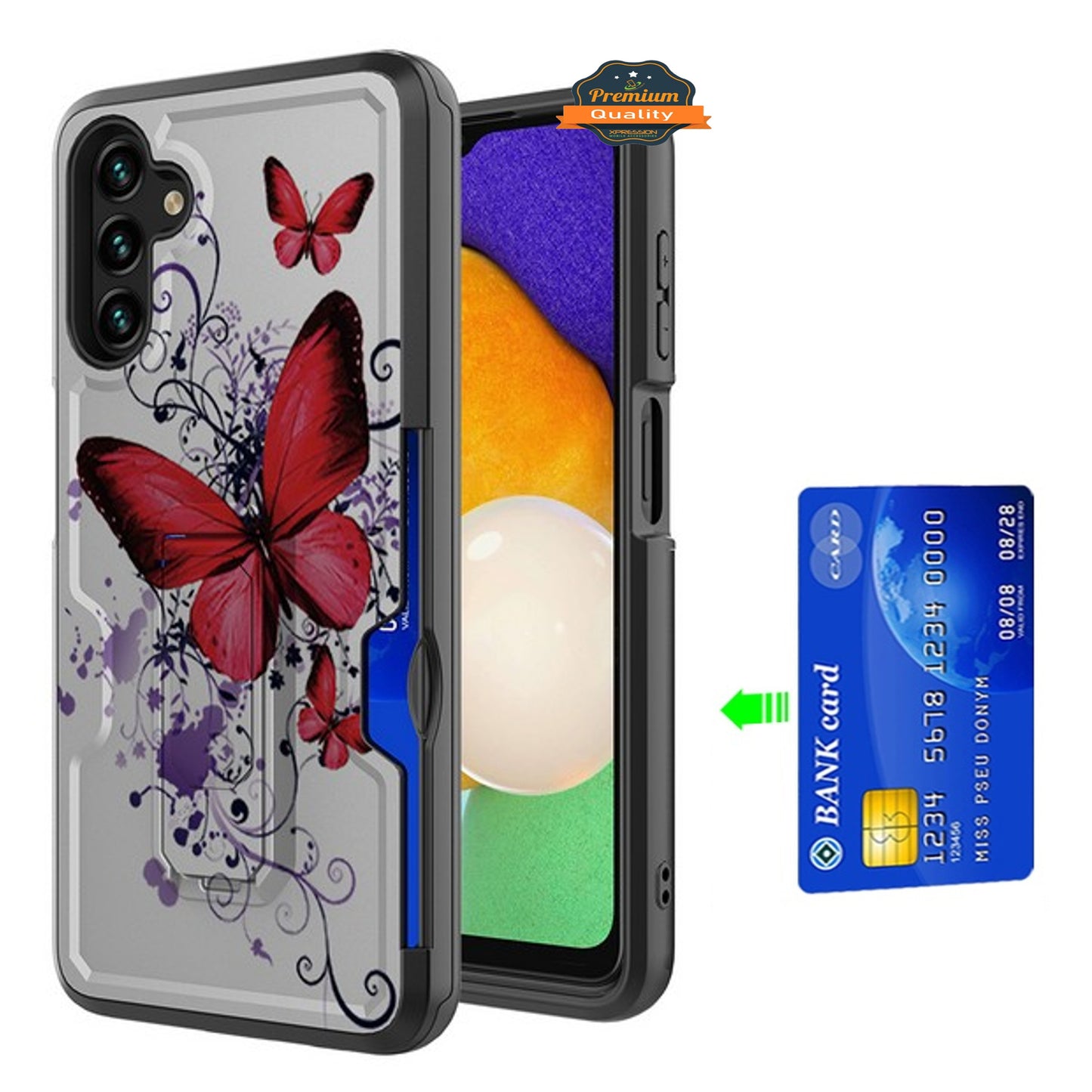 For Samsung Galaxy A13 5G Hidden Wallet Credit Card Slots with Kickstand Back Design Fashion Hybrid Shockproof Hard Phone Case Cover