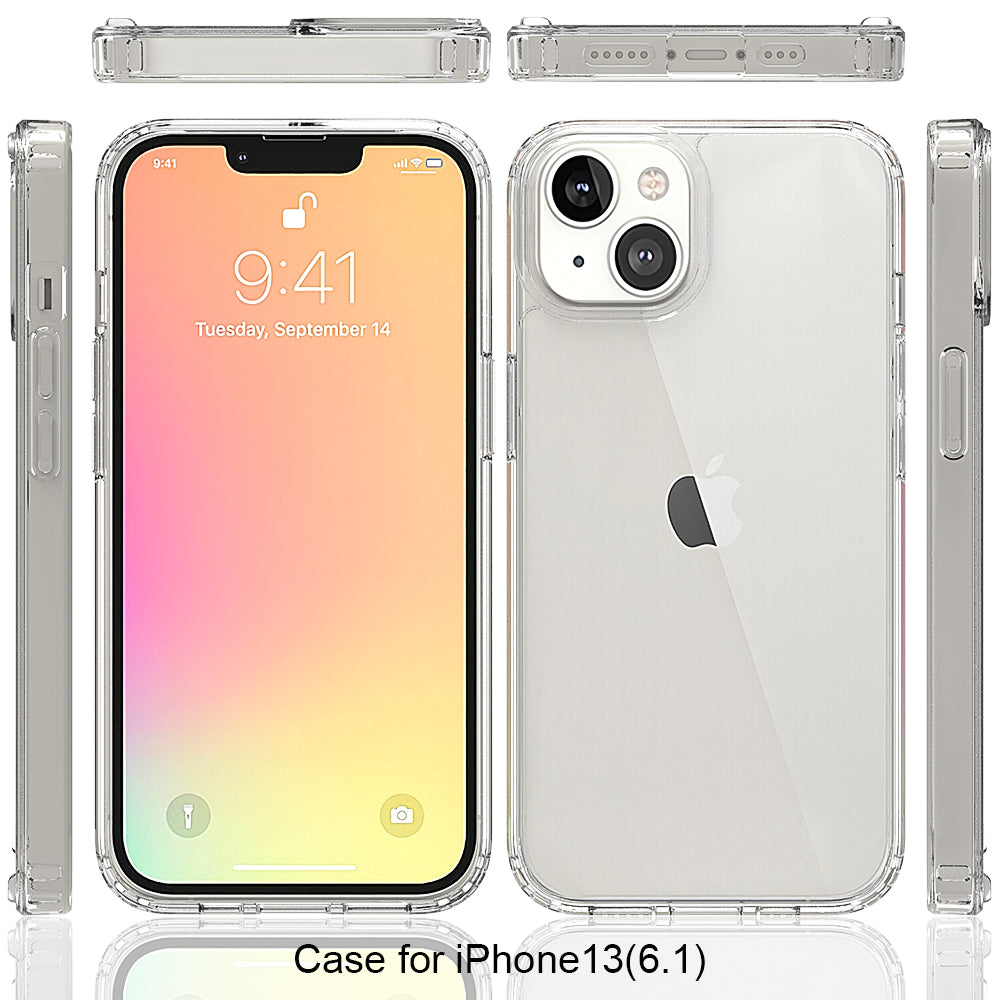 For Apple iPhone 13 / Mini Pro Max Hybrid Transparent Clear Acrylic Back Hard PC & Soft TPU Full Protective Bumper Extra Shock-Absorb Phone Case Cover