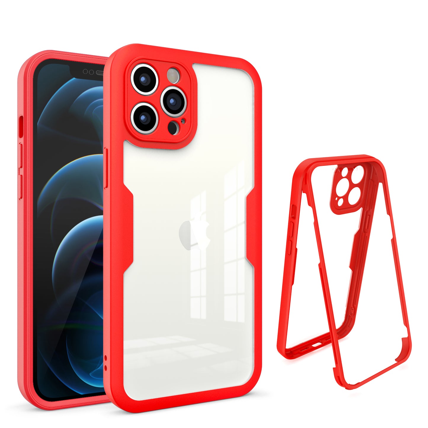 For Apple iPhone XR Transparent Case with PET Screen Protector Slim Full Body Shockproof Hard PC & TPU Hybrid Protective Phone Case Cover