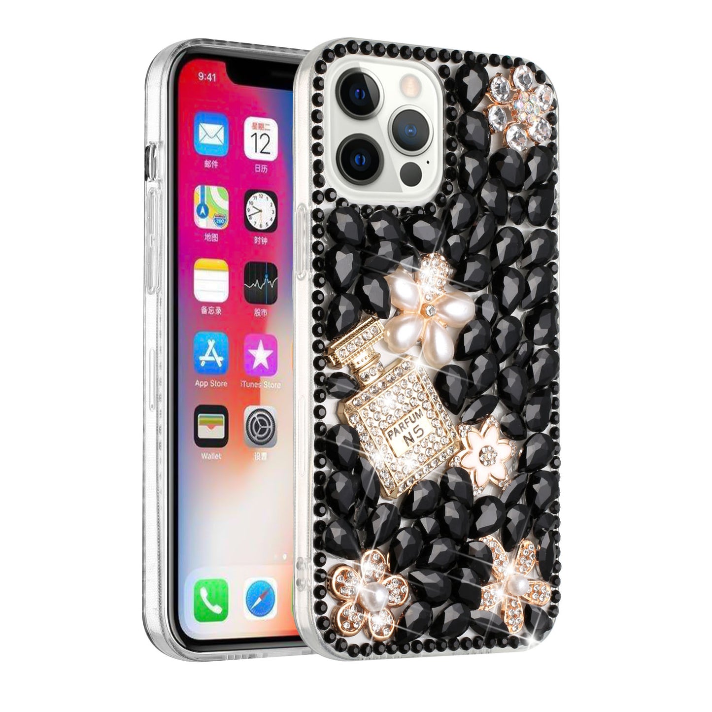 For Apple iPhone 13 Pro Max 6.7" Bling Crystal 3D Full Diamonds Luxury Sparkle Rhinestone Hybrid Protective Phone Case Cover