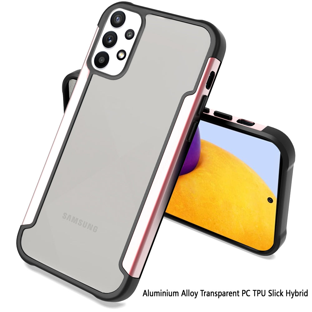 For Samsung Galaxy A73 5G Hybrid Aluminum Alloy Metal Clear Transparent Back PC TPU Bumper Frame Shockproof Phone Case Cover