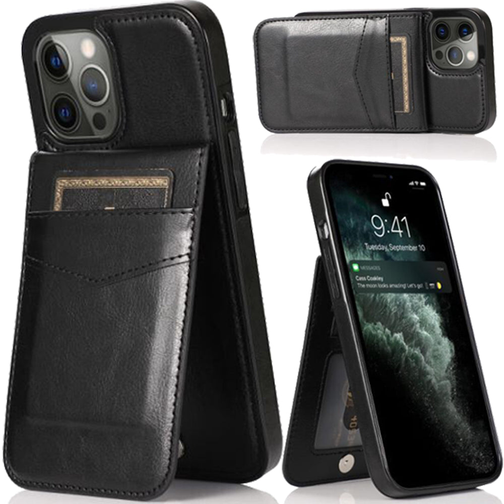 For Apple iPhone 13 Pro Max Wallet Case with Credit Card Holder Vertical Leather Kickstand Magnetic Buttons Flip Pouch Phone Case Cover