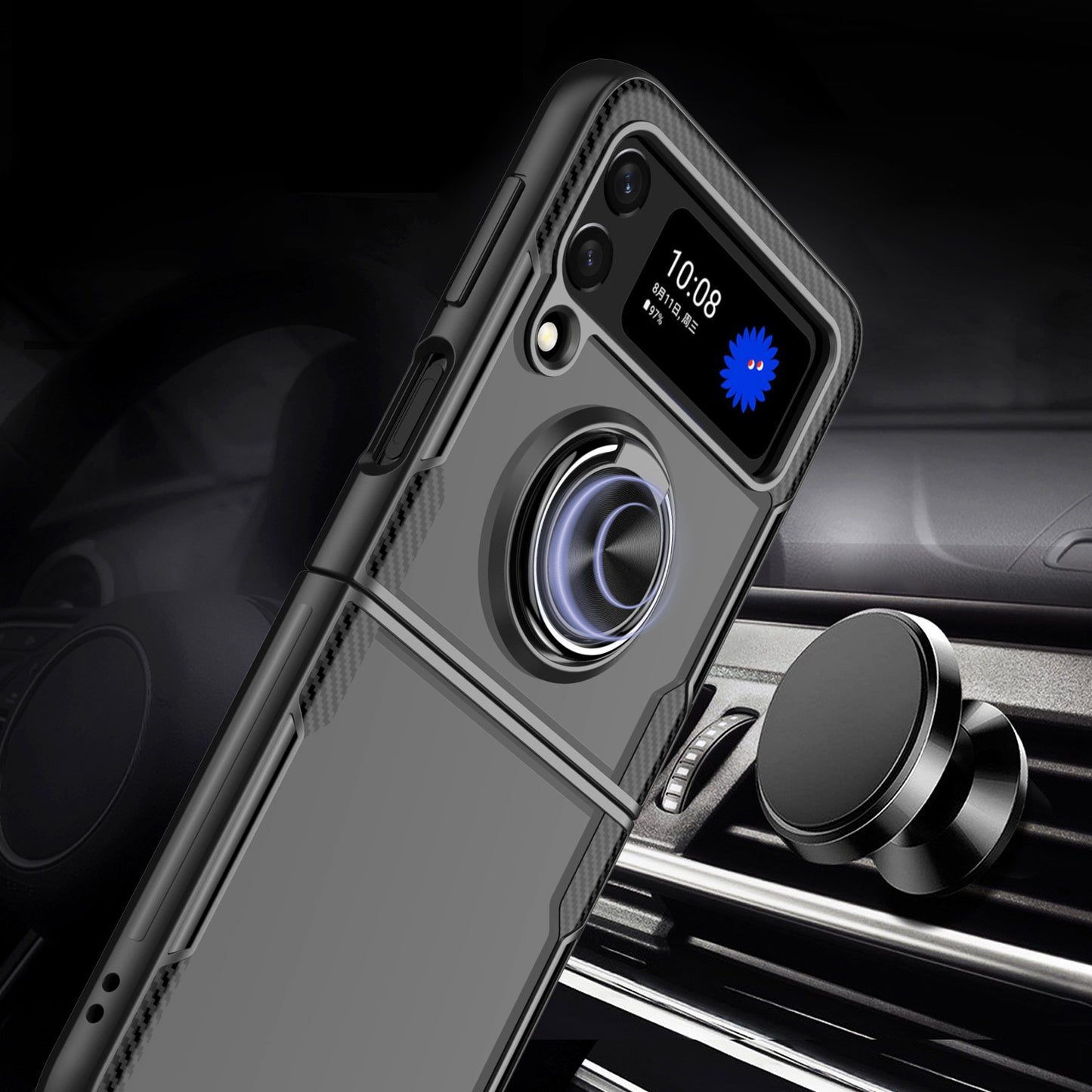 For Samsung Galaxy Z Flip 4 5G Clear Silicone Shockproof Hybrid Protection Transparent TPU with Magnetic Ring Kickstand Phone Case Cover