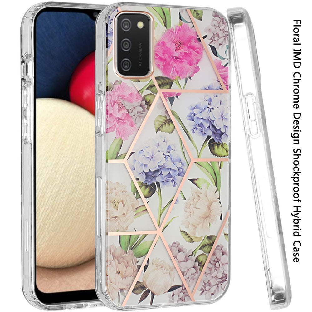 For Samsung Galaxy A02S Fashion Floral IMD Design Flower Pattern Hybrid Protective Hard PC Rubber TPU Slim Back Shockproof Phone Case Cover