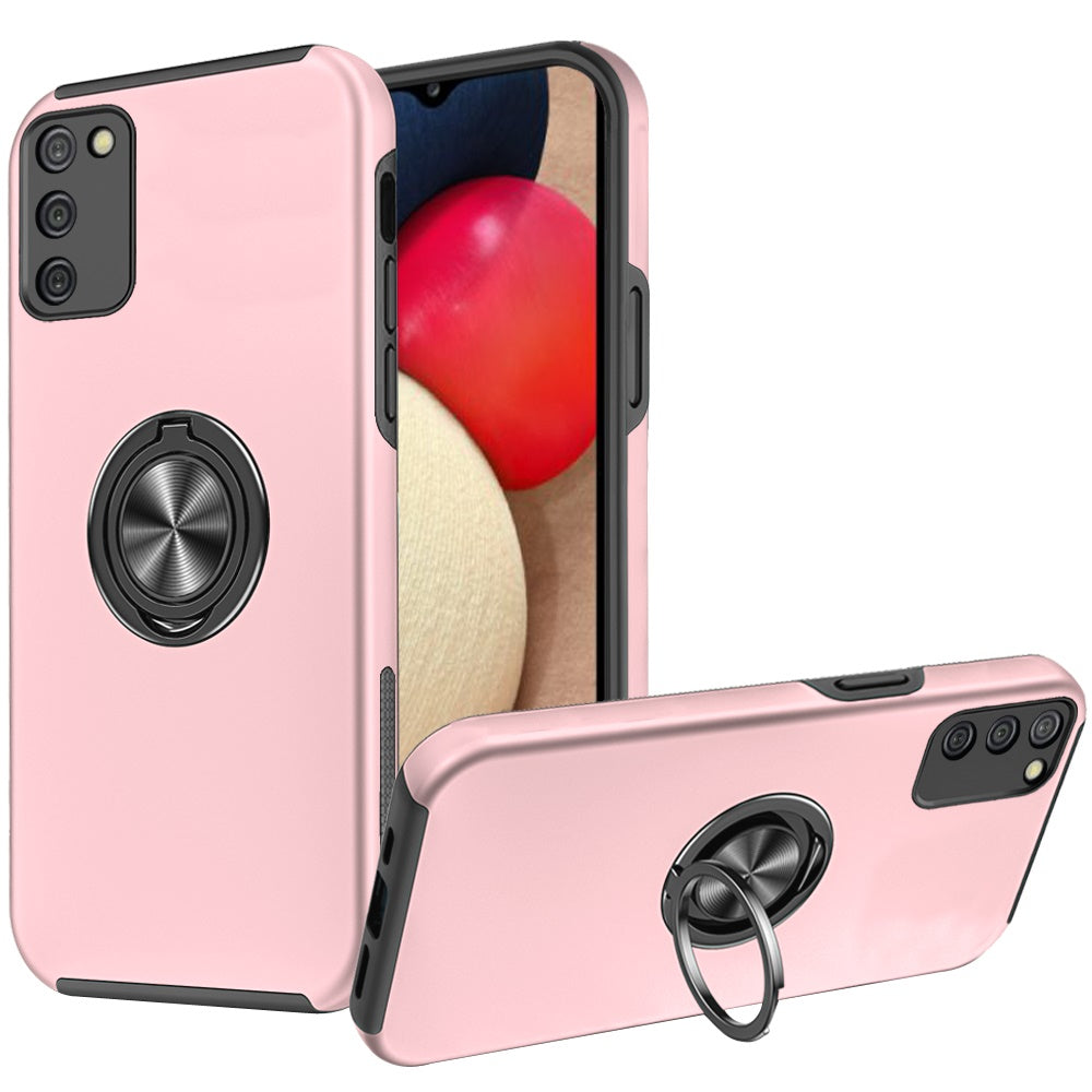 For Samsung Galaxy A02S Hybrid 360 Degree Rotatable Metal Invisible Ring Stand Holder Fit Magnetic Car Mount Shockproof Slim Phone Case Cover
