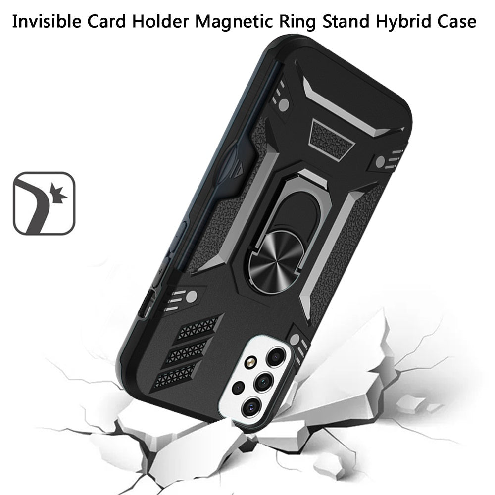 For Samsung Galaxy A23 5G Wallet Case with Invisible Credit Card Holder, 3 in 1 Combo Holster Clip and Ring Kickstand Black Phone Case Cover