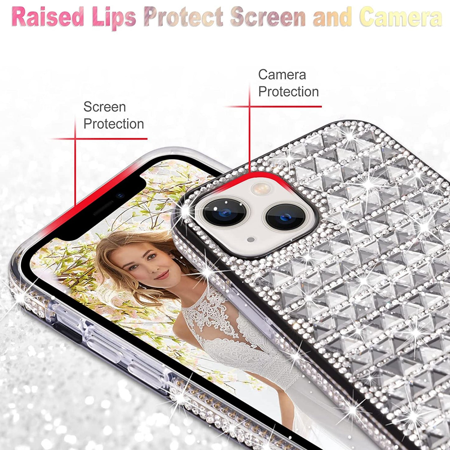 For Samsung Galaxy A13 5G Diamonds Sparkle 3D Crystal Glitter Bling Shiny Rhinestone Hybrid Bumper Hard Protective Phone Case Cover