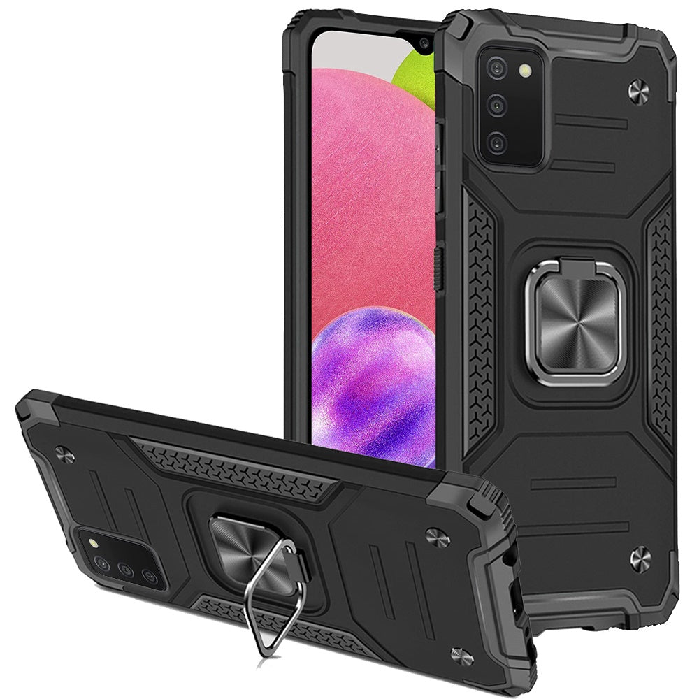 For Samsung Galaxy A03S Armor Hybrid with Ring Holder Kickstand TPU Shockproof Heavy-Duty Durable Rugged Dual Layer Phone Case Cover