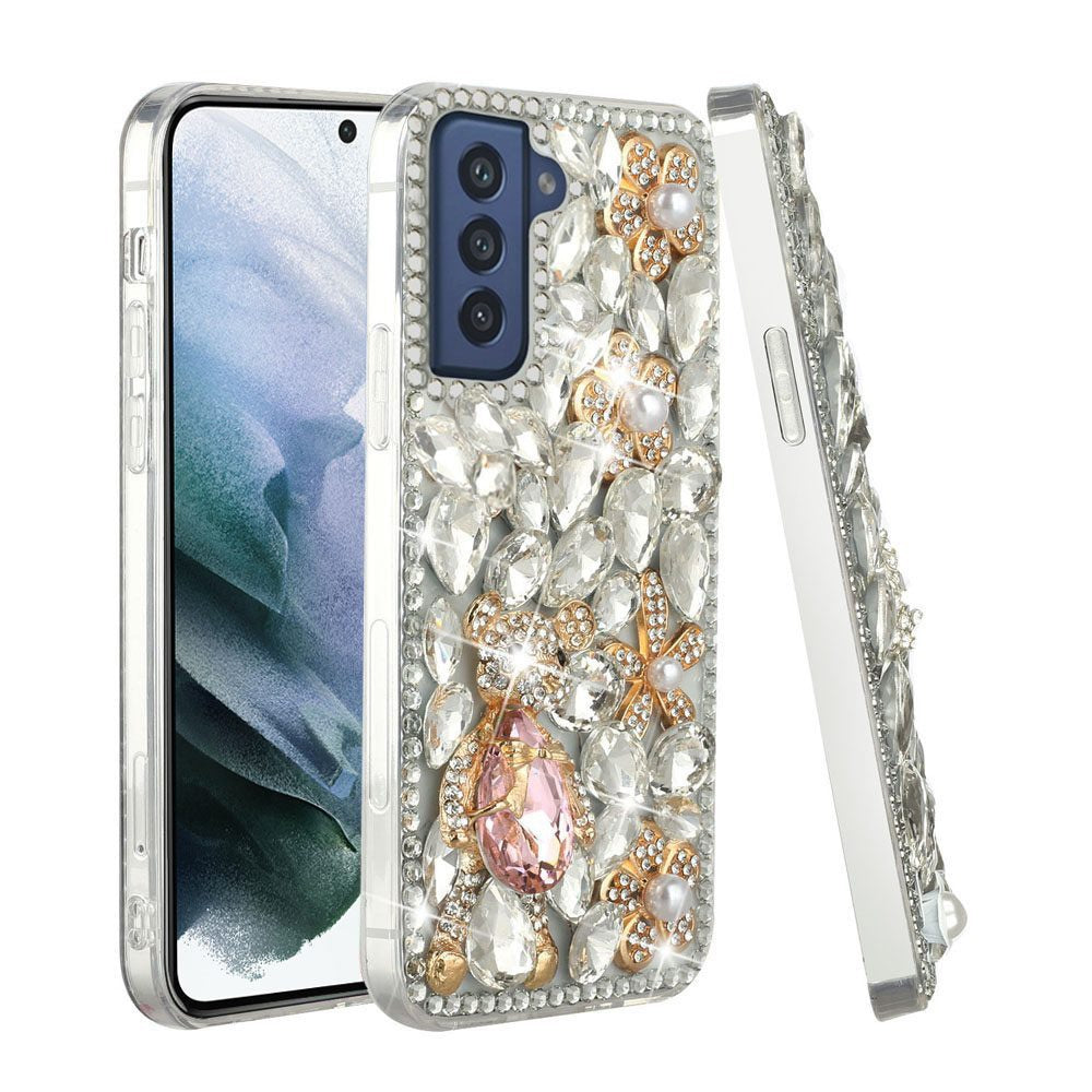 For Samsung Galaxy S22 Ultra Bling Crystal 3D Full Diamonds Luxury Sparkle Transparent Rhinestone Hybrid Protective Phone Case Cover