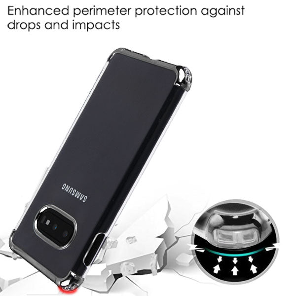 For Samsung Galaxy S10E Slim Hybrid Transparent Rubber Gummy Hard PC Silicone Electroplating Protective Clear / Black Phone Case Cover