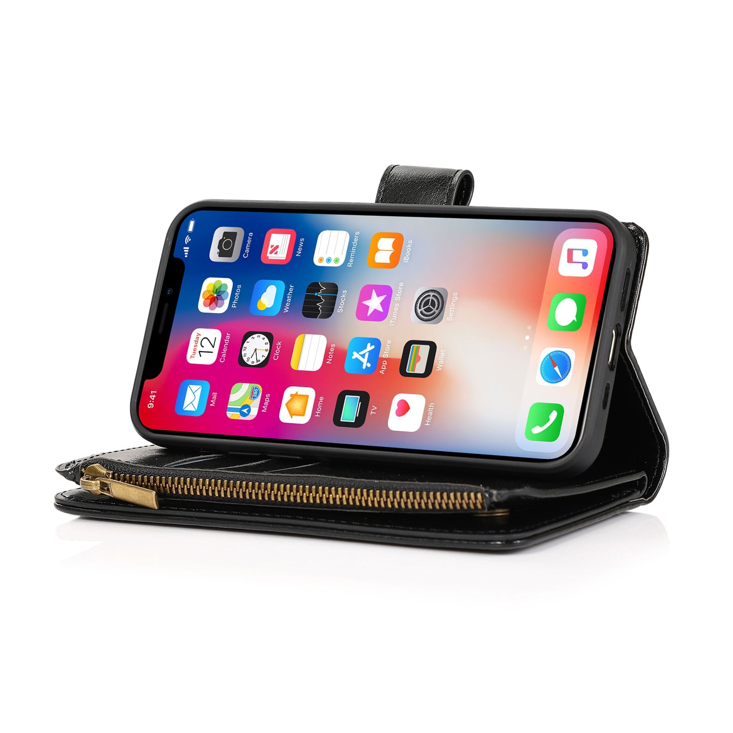 For Samsung A03 Core Leather Zipper Wallet Case 9 Credit Card Slots Cash Money Pocket Clutch Pouch Stand and Strap Phone Case Cover
