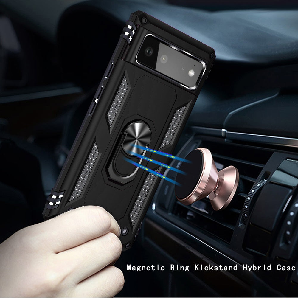 For Google Pixel 6 / Pro Hybrid Durable Dual Layer with 360 Degree Rotatable Ring Stand Holder Kickstand Fit Magnetic Car Mount Phone Case Cover