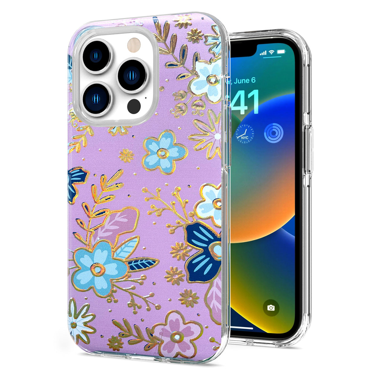 For Apple iPhone 13 Pro Max (6.7") Stylish Gold Layer Design Hybrid Rubber Hard PC Shockproof Armor Rugged Slim Phone Case Cover