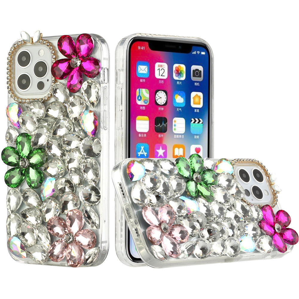 For Apple iPhone 11 (6.1") Bling Clear Crystal 3D Full Diamonds Luxury Sparkle Rhinestone Hybrid Protective Phone Case Cover