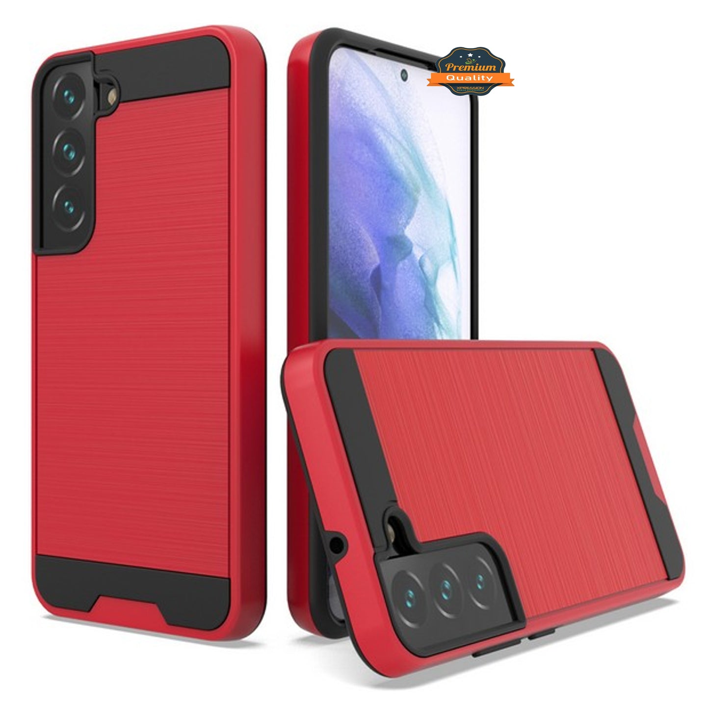 For Samsung Galaxy S23 /Plus /Ultra Slim Fit Rugged TPU + Hard PC Brushed Metal Texture Hybrid Dual Layer Armor Shockproof Phone Case Cover