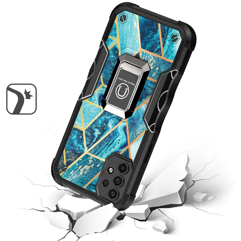 For Samsung Galaxy A23 5G Marble Stone Design Hybrid Armor with Magnetic Ring Stand Kickstand Heavy Duty Rugged Phone Case Cover