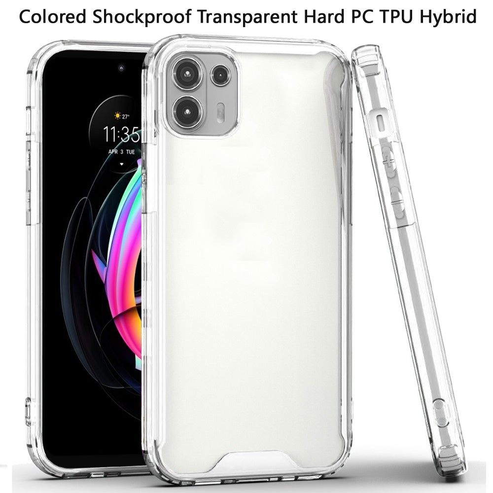 For Motorola Edge 20 Lite Colored Shockproof Transparent Hard PC + Rubber TPU Hybrid Bumper Shell Ultra Thin Slim Protective Phone Case Cover