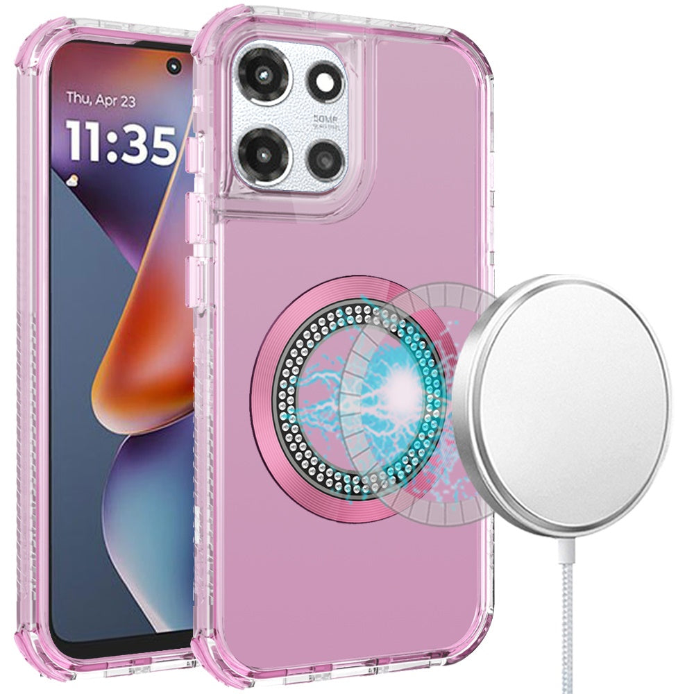 For Motorola Moto G 5G /Moto G 2025 Magnetic Circle Compatible with Magsafe, Bling Glitter Sparkle 3-in-1 Hybrid Shockproof TPU Bumper Case Cover