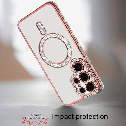 For Samsung Galaxy S25 Ultra Bling Case with Diamond Magnetic Circle, Transparent Slim Shockproof Hybrid Slim Fit Case Cover