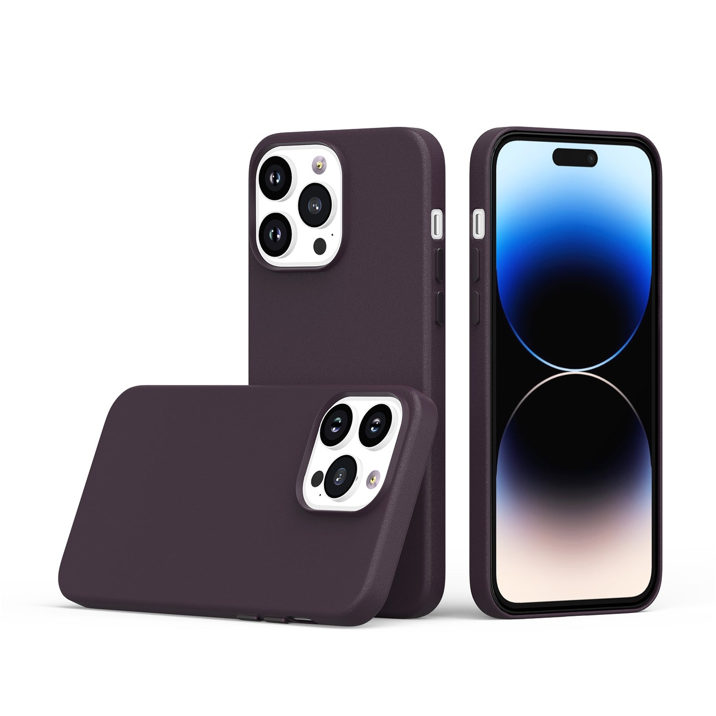 For Apple iPhone 16 (6.1") PU Leather with inner Magnetic Circle Compatible with MagSafe, Rubber TPU Colored Metal Buttons Case Cover