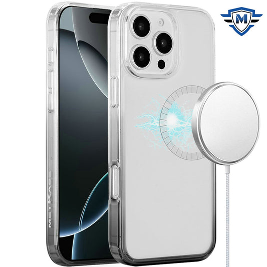 For Apple iPhone 16 Pro (6.3") Transparent Two Tone Gradiant Magnetic Space [Compatible with Magsafe] Hybrid Protective Case Cover Smoke Black