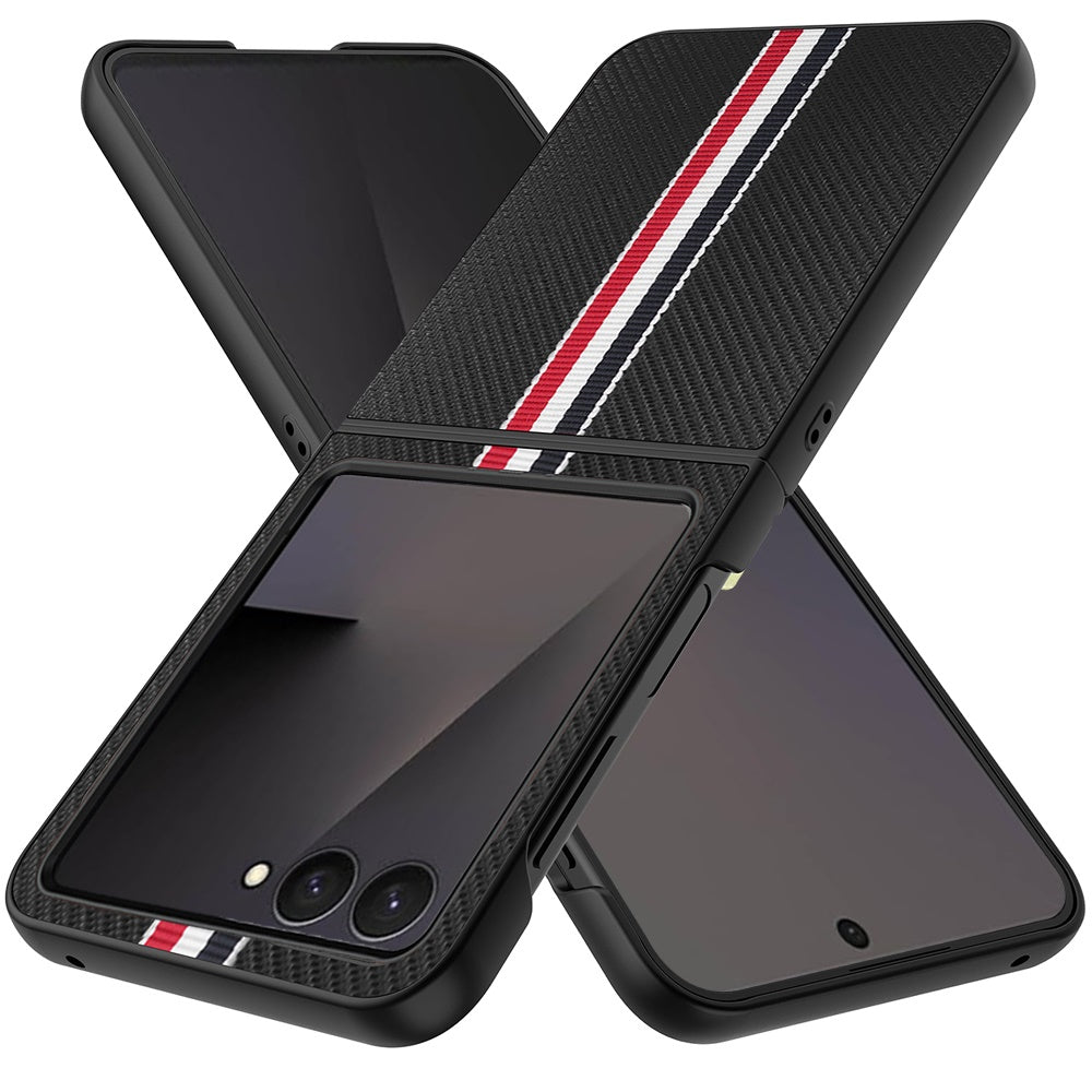 For Samsung Galaxy Z Flip 7 Velvet Fabric PU Vegan Leather, Premium Flip Design, Slim Snap-On Hard PC + TPU Case Cover Black