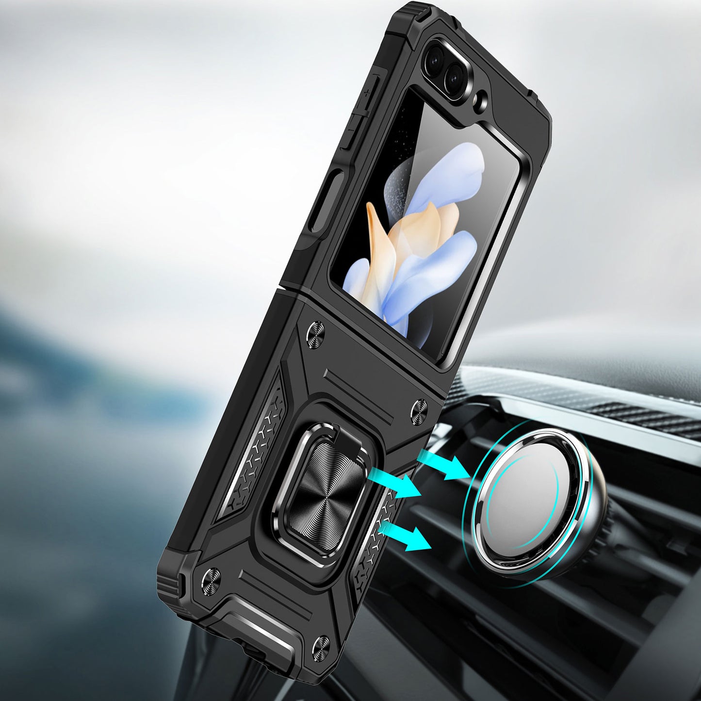 For Samsung Galaxy Z Fold 7 360° Rotating Ring Kickstand with Magnetic Holder Hybrid Shockproof Rubber TPU Hard PC Case Cover