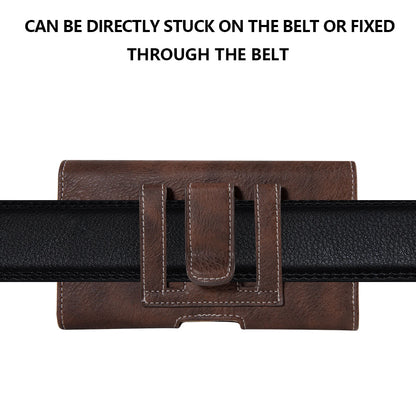 For Apple iPhone 16 (6.1") Universal Phone Holder Horizontal PU Leather with Credit Card Money Slot, Belt Clip Holster Loops Carrying M Pouch [Brown]