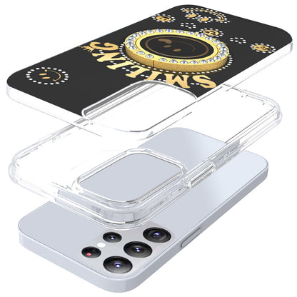 For Samsung Galaxy A16 5G Smiling Glitter Ornament Bling Sparkle with Ring Stand Hybrid Slim TPU + Hard Back Shell Case Cover