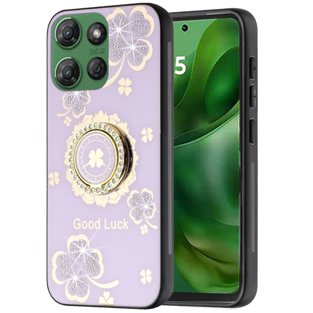 For Motorola Edge 2025 Diamonds 3D Fashion Bling Sparkly Glitter Ornaments Engraving Hybrid with Ring Stand Case Cover