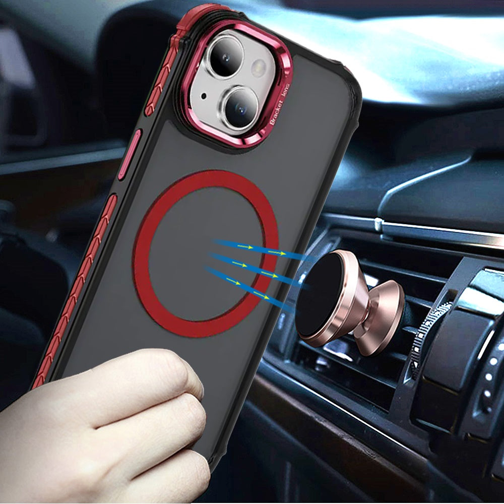 For Apple iPhone 15 Hybrid Metal Camera Stand Ring Sturdy, Compatible with MagSafe, Matte Hard TPU Colorful Edge Case Cover