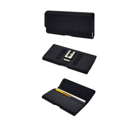 For Apple iPhone 16 (6.1") Universal Nylon Canvas Horizontal Pouch Holster with Wallet Credit Card Slots & Belt Loop Clip Carrying Phone (6.1") [Black]