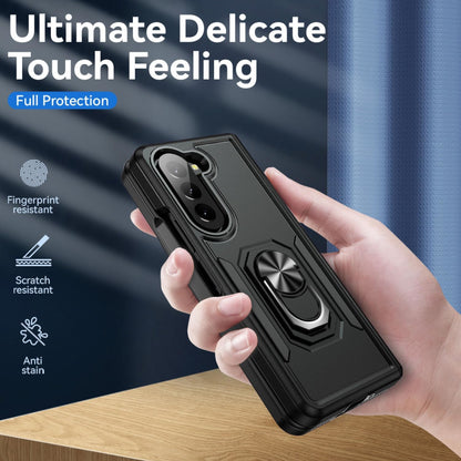 For Samsung Galaxy Z Fold 7 Shockproof Hybrid Dual Layer PC + TPU with Metal Ring Kickstand Heavy Duty Armor Shell Case Cover