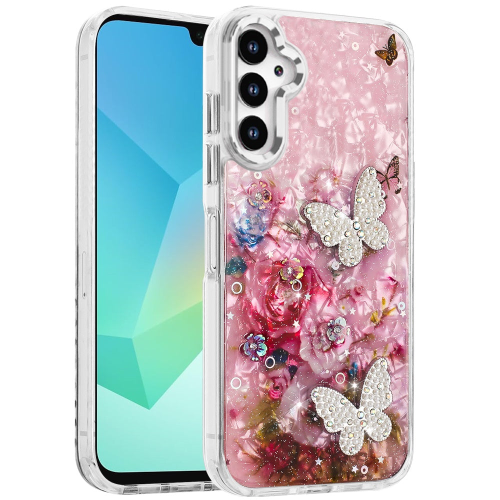 For Samsung Galaxy S25 Fan Edition /Galaxy S25 FE Epoxy Glitter Flowers Bling 3D Butterfly Fashion TPU Hybrid with Shockproof Protection Case Cover