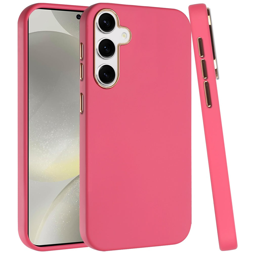 For Samsung Galaxy S25+ /S25 Plus /S24+ Plus Slim Classic Hybrid Around Rubber Gummy Gel Slick Hard PC Silicone TPU Chromed Button Case Cover