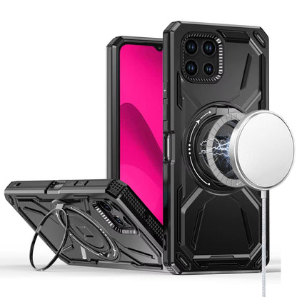 For T-Mobile Revvl 7 Pro 5G Hybrid Magnetic Ring and 360° Rotational Kickstand with MagSafe Compatible, Military Grade Drop Protection Case Cover Black