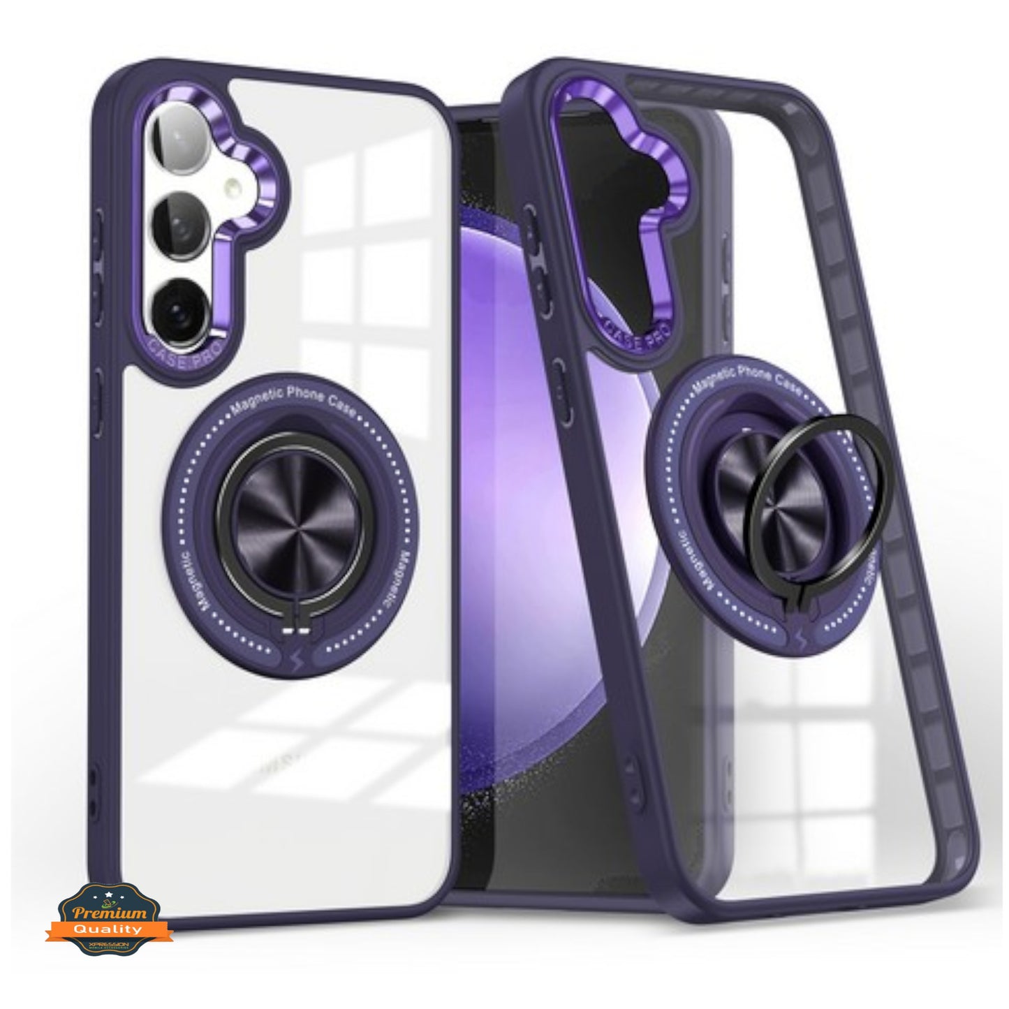 For Samsung Galaxy S25+ S25 Plus /S24+ Clear Transparent Back Hybrid with Rotating Ring Stand, MagSafe Compatible Shockproof Slim TPU PC Case Cover